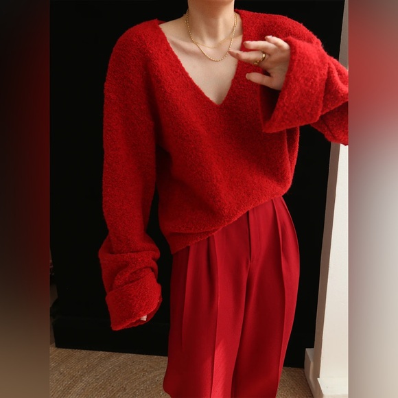 Commense Knit Solid V-neck Long Sleeve Sweater - size XSmall - Picture 3 of 6